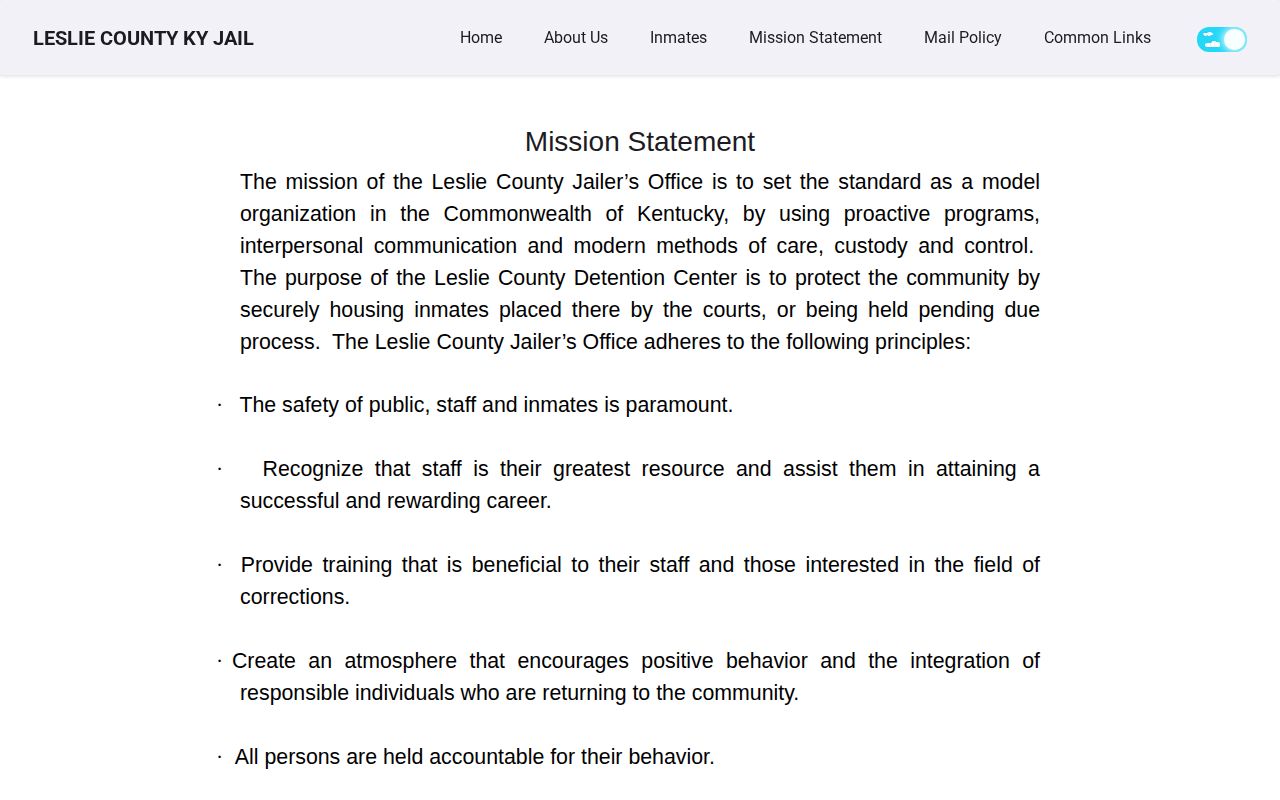 Official Leslie County Detention Center mission page